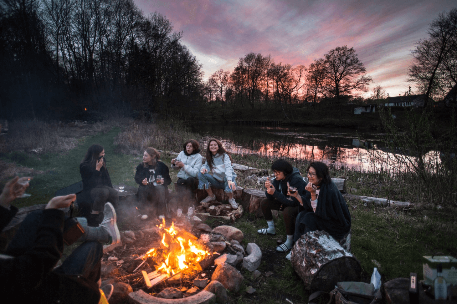 The Danish Hygge - bonfire by the International People's college lake - folk high school in Denmark